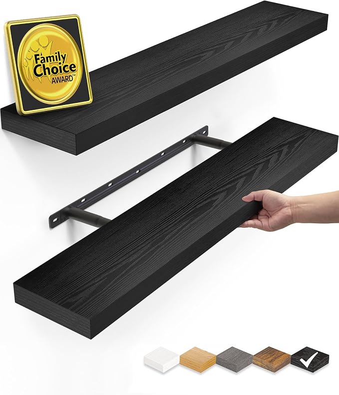 BAYKA Floating Shelves for Wall, 22.5 inches Black Wall Shelves for Bathroom by Bayka