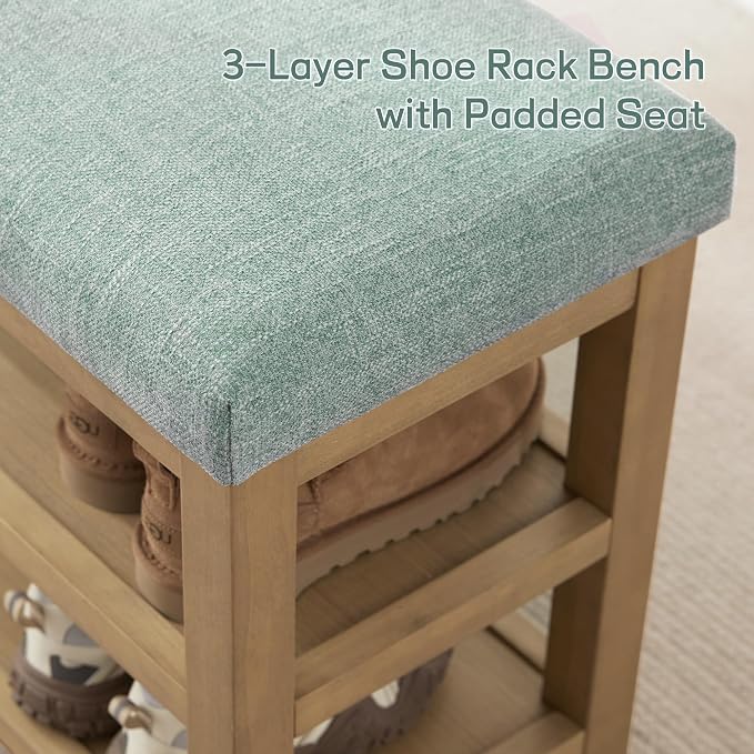 Zihanhome Shoe Rack Bench with Cushion, 2 Tier Solid Wood Storage Bench - Image 7