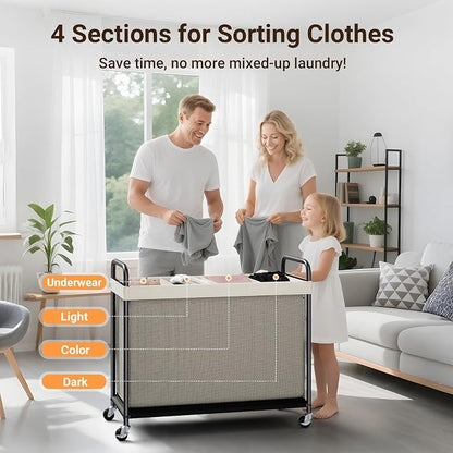 ELYKEN Laundry Hamper 4 Section, 140L Rolling Laundry Sorter - Image 6