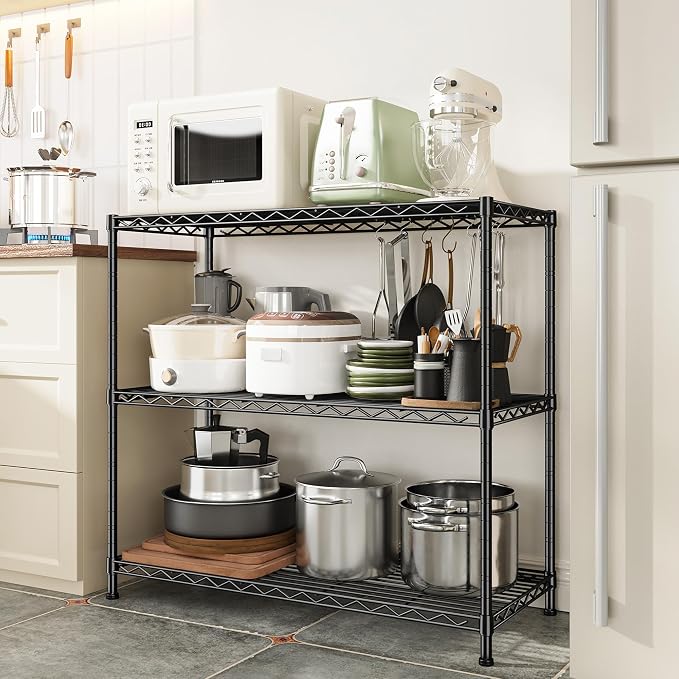 3- Shelf Metal Shelving Unit 35.6Wx14Dx36H Adjustable Storage Shelves Heavy - Image 2