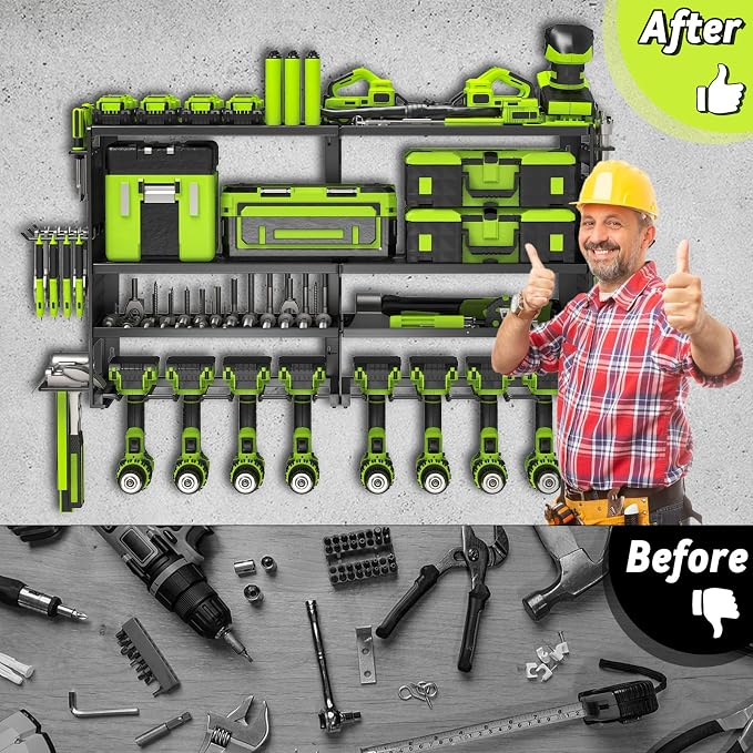 Power Tool Organizer Wall Mount, Heavy Duty Metal 4 Layer 8 Slots Drill Holder - Image 5