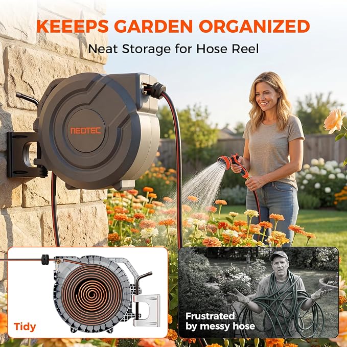 Upgraded Retractable Garden Hose Reel 1/2 inch x 155 ft Metal Bracket - Image 2