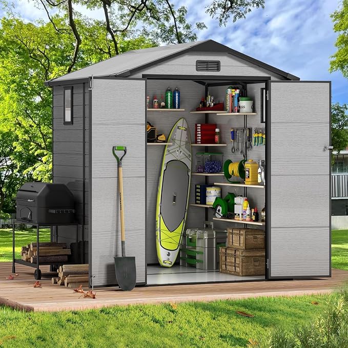 6 x 6 FT Resin Shed with Floor & Skylight, Weather & UV Resistant Sheds | by Sylviera