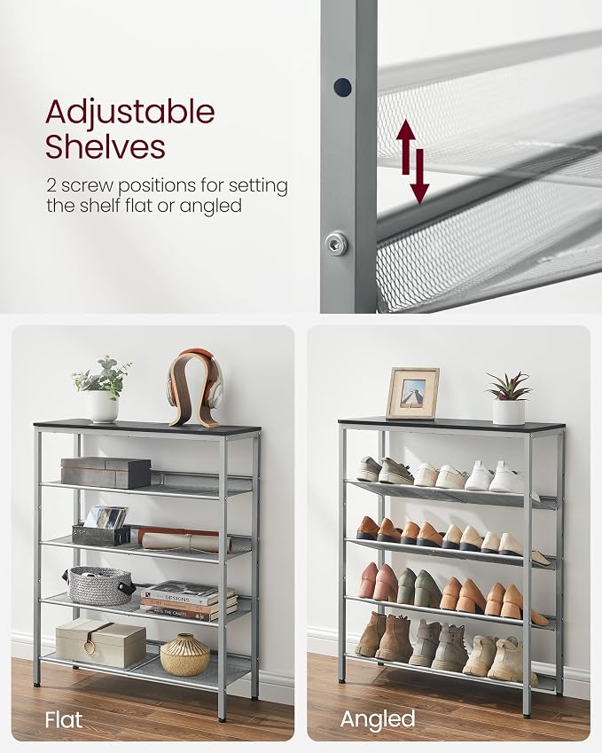 VASAGLE Shoe Rack for Entryway, Freestanding, Adjustable, Industrial | 5-Tier - Image 8