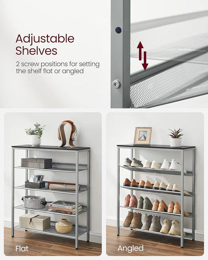 VASAGLE Shoe Rack for Entryway, Freestanding, Adjustable, Industrial | 5-Tier - Image 8
