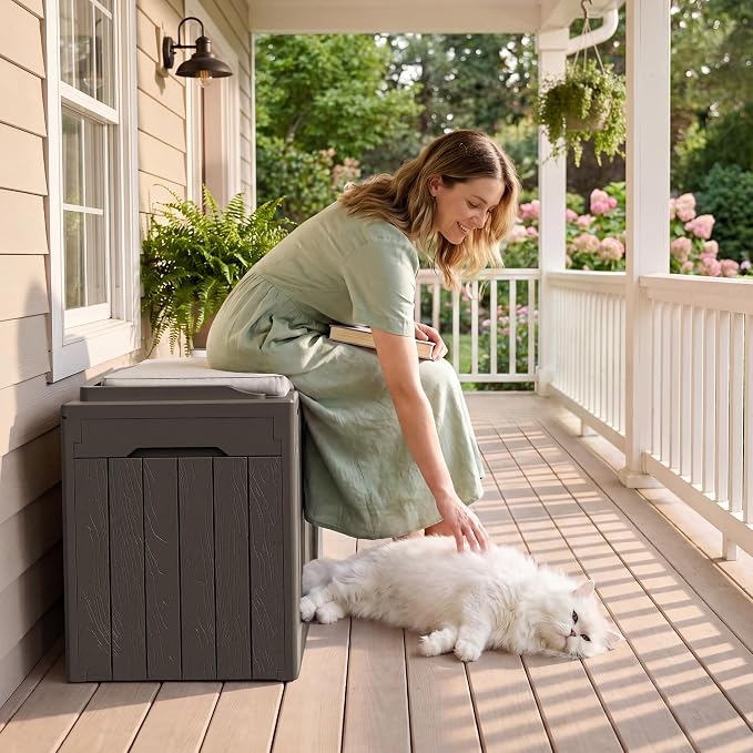 JUMMICO 31 Gallon Resin Deck Box Waterproof Indoor Outdoor Storage Boxes - Image 6