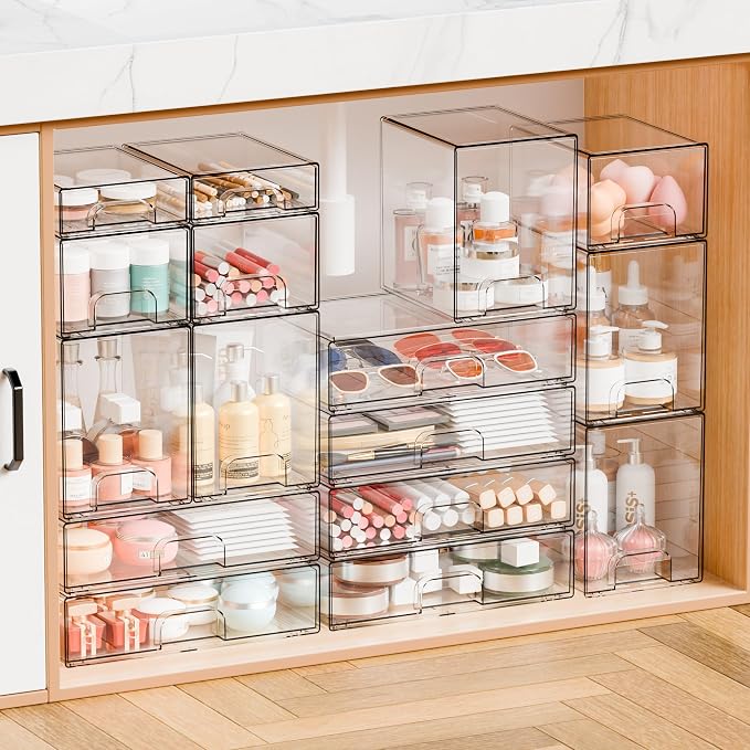 Yieach 8 Pack Small Stackable Storage Bins, Medicine Cabinet Organizer - Image 7