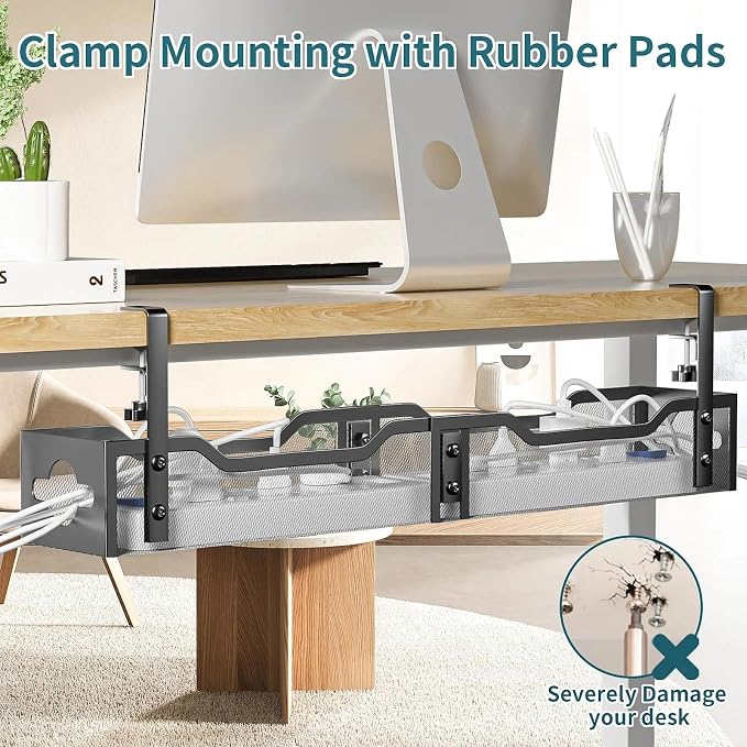 Under Desk Cable Management Tray 32'', Cable Management Under Desk No Drill - Image 4