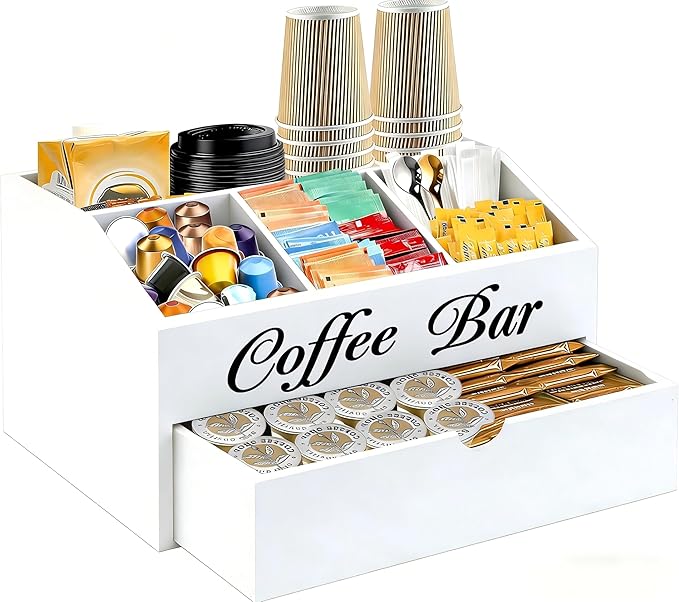 Coffee Bar Organizer for Countertop, 2-Tier Wooden Coffee Station Accessories by Eastsign