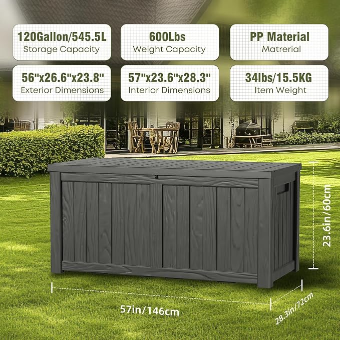 DRATO 120 Gallon Large Deck Box, Outdoor Storage Box - Image 6