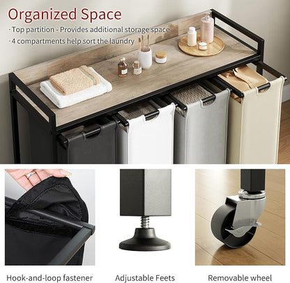 Laundry Hamper with Shelf, Laundry Basket 4 Section, Laundry Sorter with - Image 3