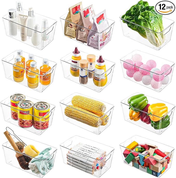 12 Pack Clear Plastic Storage Bins, Acrylic Pantry Organizer and Storage Bins by Unknown