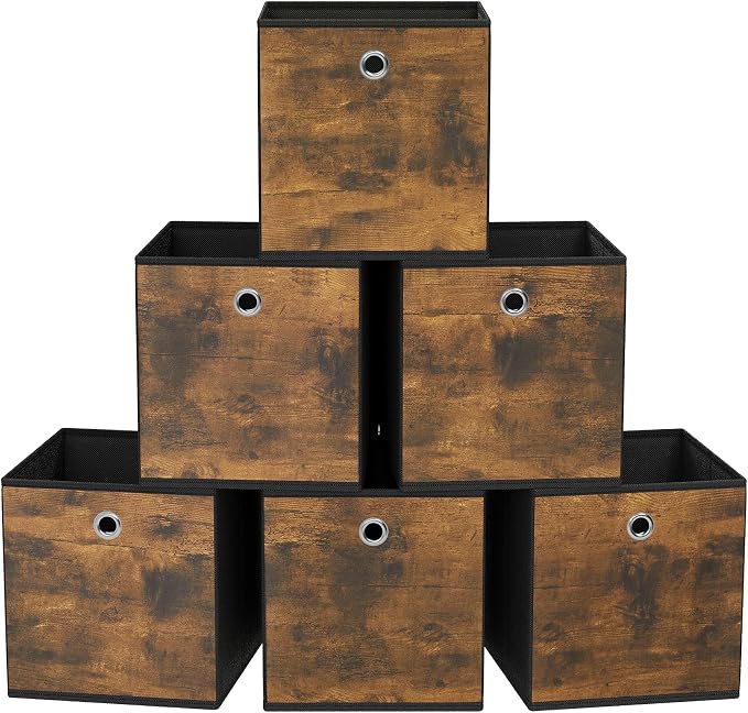 SONGMICS Storage Cubes, Foldable Fabric Storage Bins, Rustic Brown, URFB133B01 by Unknown