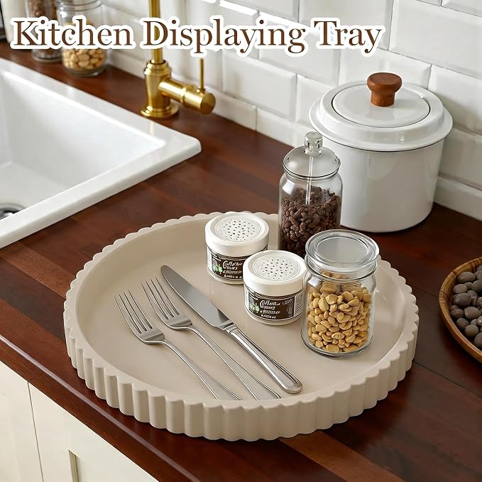 Round Decorative Trays & Coffee Table Tray, 11 Inch Fluted Coffee Table - Image 2