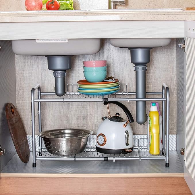 FlagShip 2 Tier Under Sink Organizers and Storage Rack Expandable Cabinet Shelf - Image 7