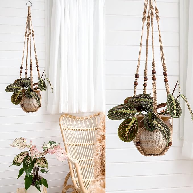 Mkono Macrame Plant Hanger Indoor 35 Inch Hanging Planter Basket Brown 2Pcs | - Image 2