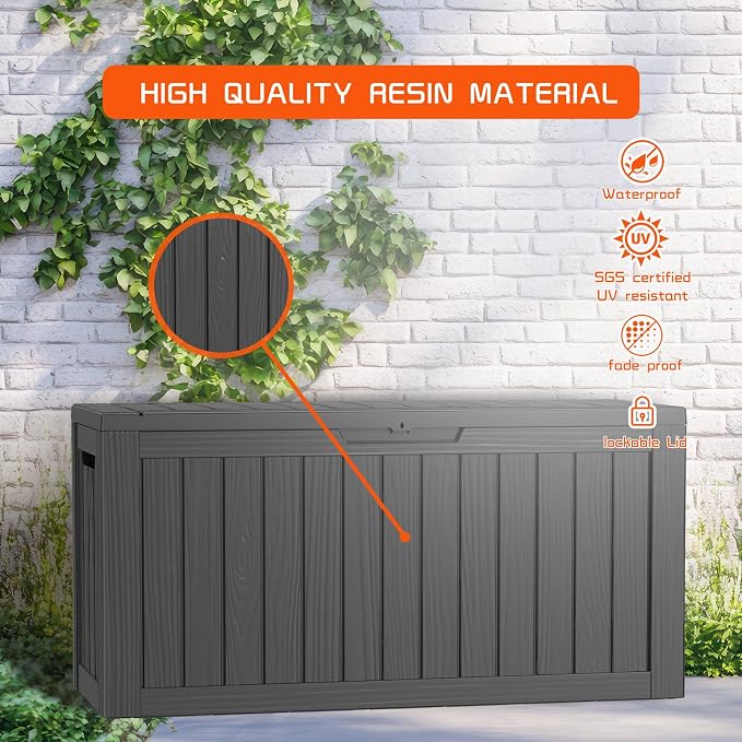 Vixzen 80 Gallon Resin Deck Box, Lockable Outdoor Storage Box - Image 3