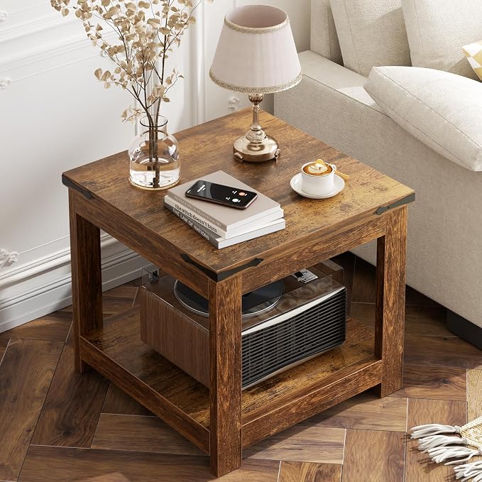 Homieasy End Table, 20 Inch Square End Table, Farmhouse Wood Side Table by Homieasy