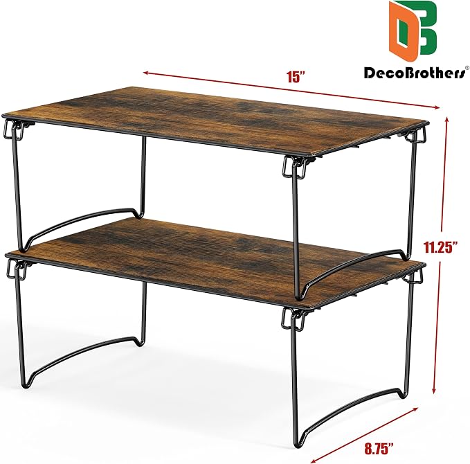 Deco Brothers Stackable Cabinet Shelf, 2 Pack, Rustic Brown - Image 6
