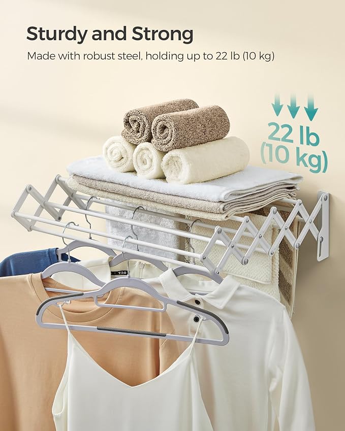 SONGMICS Clothes Drying Rack, Wall-Mounted Drying Rack Clothing, Small - Image 2