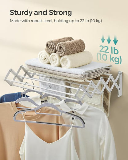SONGMICS Clothes Drying Rack, Wall-Mounted Drying Rack Clothing, Small - Image 2