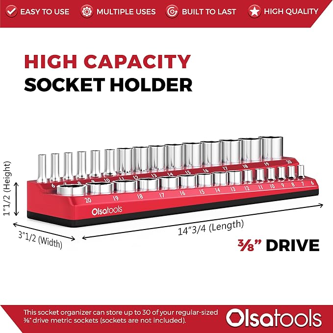 Olsa Tools Magnetic Socket Holder | 3/8-inch Drive | Metric | Red | Holds 30 - Image 3
