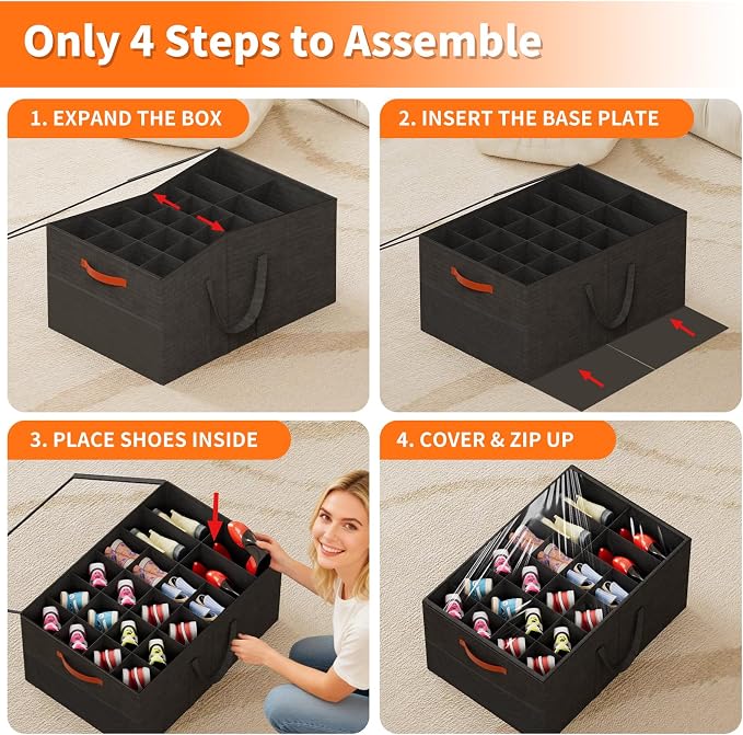 Aokeyee 2 Pack Shoe Organizer for Closet, Large Shoe Storage Box Fits up to 48 - Image 6