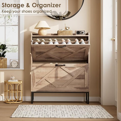 Nicetree Shoe Cabinet with 2 Flip Drawers，Freestanding Shoe Storage Cabinet - Image 4