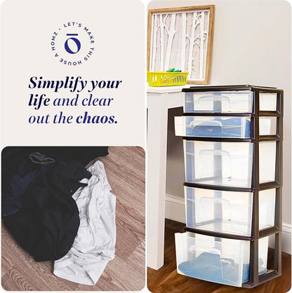 Homz Plastic 5 Clear Drawer Medium Home Organization Storage Container Tower - Image 6