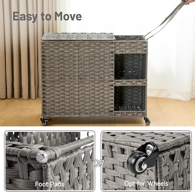 Laundry Hamper with Wheels, 42.3 Gal. Laundry Sorter with Shelves, Rattan - Image 6