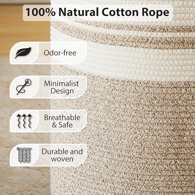 Large Laundry Hamper, Tall Woven Storage Basket - Image 4