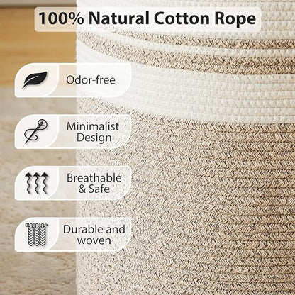 Fiona's magic 72L Large Woven Laundry Hamper, Tall Cotton Rope Storage Basket - Image 4