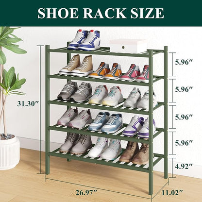 Smiry Bamboo Shoe Rack for Closet, 5 Tier Wooden Stackable Shoe Organizer - Image 2
