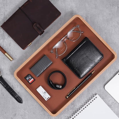 ProCase Wood Valet Tray for Men, Key Tray, Desk & Nightstand -LightBrown | Wood - Image 4