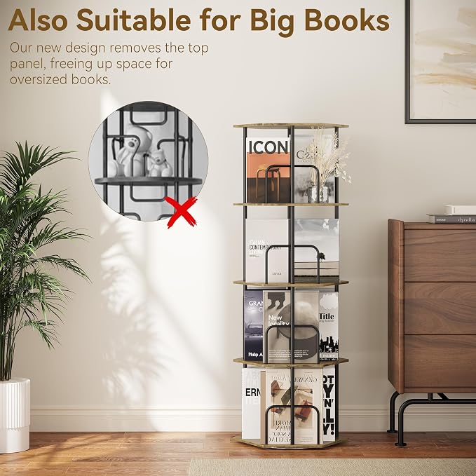SUNMORY 4 Tier Rotating Bookshelf Tower, Revolving 360 ° Spinning Bookcase | - Image 4
