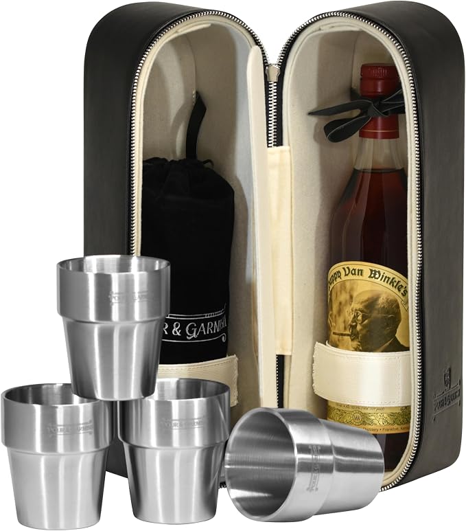 POUR & GARNISH Bourbon, Whiskey & Wine Double Bottle Travel Bag – Vegan Leather - Image 5