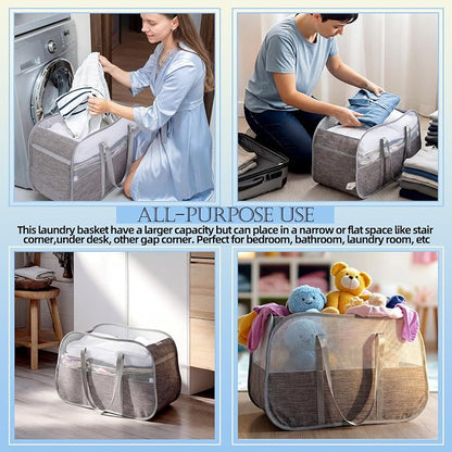 4 Pcs Collapsible Laundry Baskets, 95L Mesh Pop up Laundry Hampers - Image 5