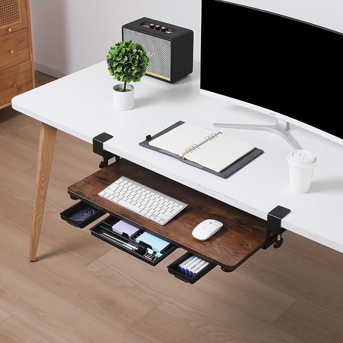 Keyboard Tray Under Desk with Drawer, 26.77" X 11.81"Large Size Keyboard Tray - Image 7