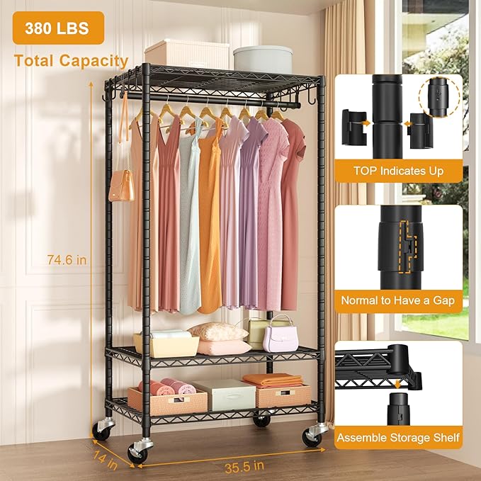 FUTASSI P6 Rolling Clothes Rack Heavy Duty, Clothing Racks - Image 6