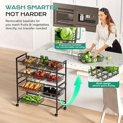 Cinati 4-Tier Snack Cart with Wheels, Rolling Pantry Storage Cart with 10 Wire - Image 6