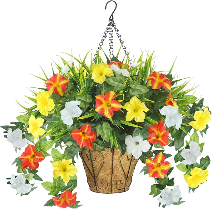 Artificial Flowers Hanging Baskets by UNLEMONI