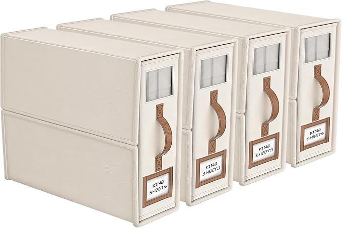 4 Pack Foldable Bed Sheets Set Organizers and Storage, Linen Fabric Closet by BigPonPon