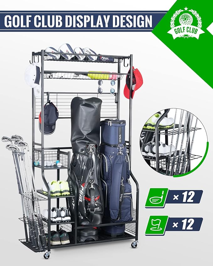 Mythinglogic Golf Bag Storage Garage Organizer, 2 Golf Bags Storage Stand and - Image 4