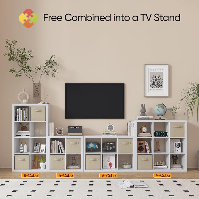 furtble Bookshelf with Storage Bins, 8-Cube Storage Organizer with Back Panels - Image 6