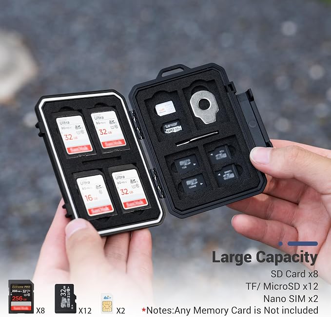 JJC Slim Memory Card Case for 8 SD 12 TF and 2 Nano SIM Cards, IP67 Waterproof - Image 2
