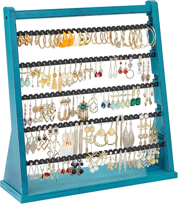 Poyilooo Earring Organizer Stand, Rustic Wood Earring Holder Rack, 5 Layer by Poyilooo