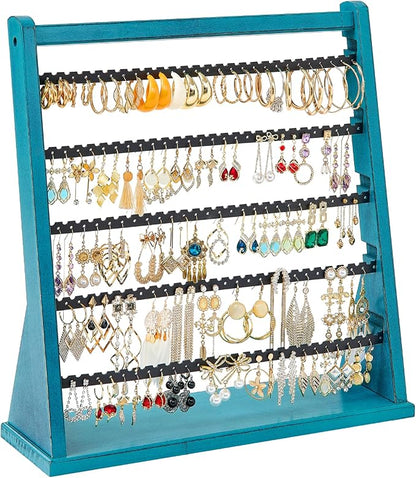 Poyilooo Earring Organizer Stand, Rustic Wood Earring Holder Rack, 5 Layer by Poyilooo