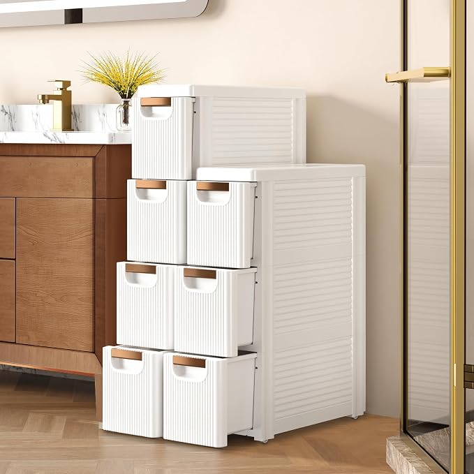 VECELO 3-Drawer Narrow Bathroom Storage Cabinet, Mobile Plastic Slim Rolling - Image 2