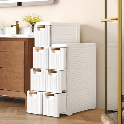 VECELO 3-Drawer Narrow Bathroom Storage Cabinet, Mobile Plastic Slim Rolling - Image 2