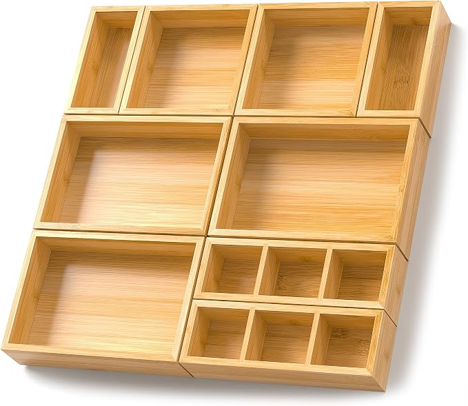 Bamboo Drawer Organizer, Wooden Storage Boxes Organizers by VeyFey